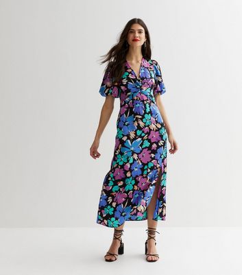 New Look tie back midi dress in ditsy green floral - ShopStyle