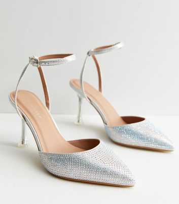 Silver Diamanté Flared Heel Court Shoes