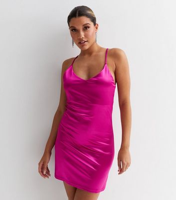 Noisy May Deep Pink Satin Strappy Mini Slip Dress New Look