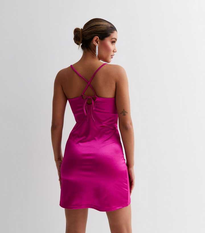 Noisy May Deep Pink Satin Strappy Mini Slip Dress