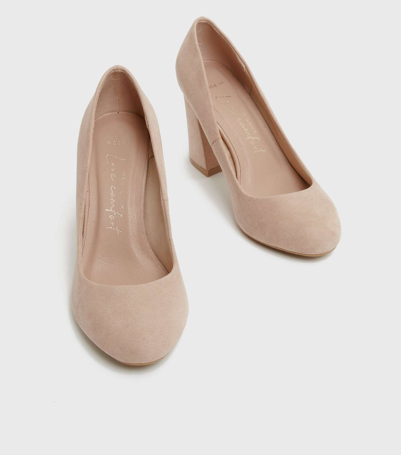 Wide Fit Pale Pink Suedette Block Heel Court Shoes Image 3