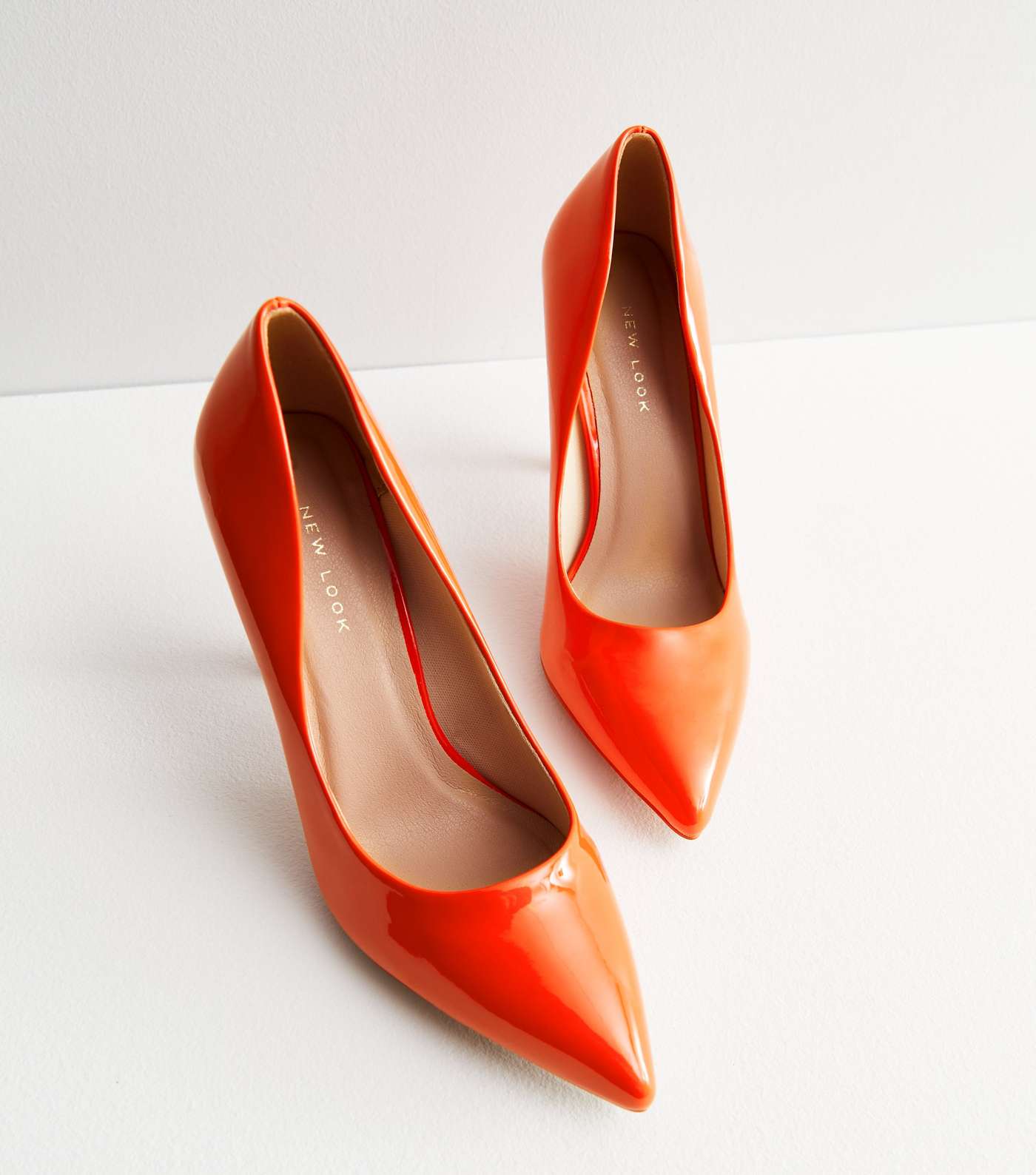 Orange Patent Faux Leather Pointed Toe Heels Image 3