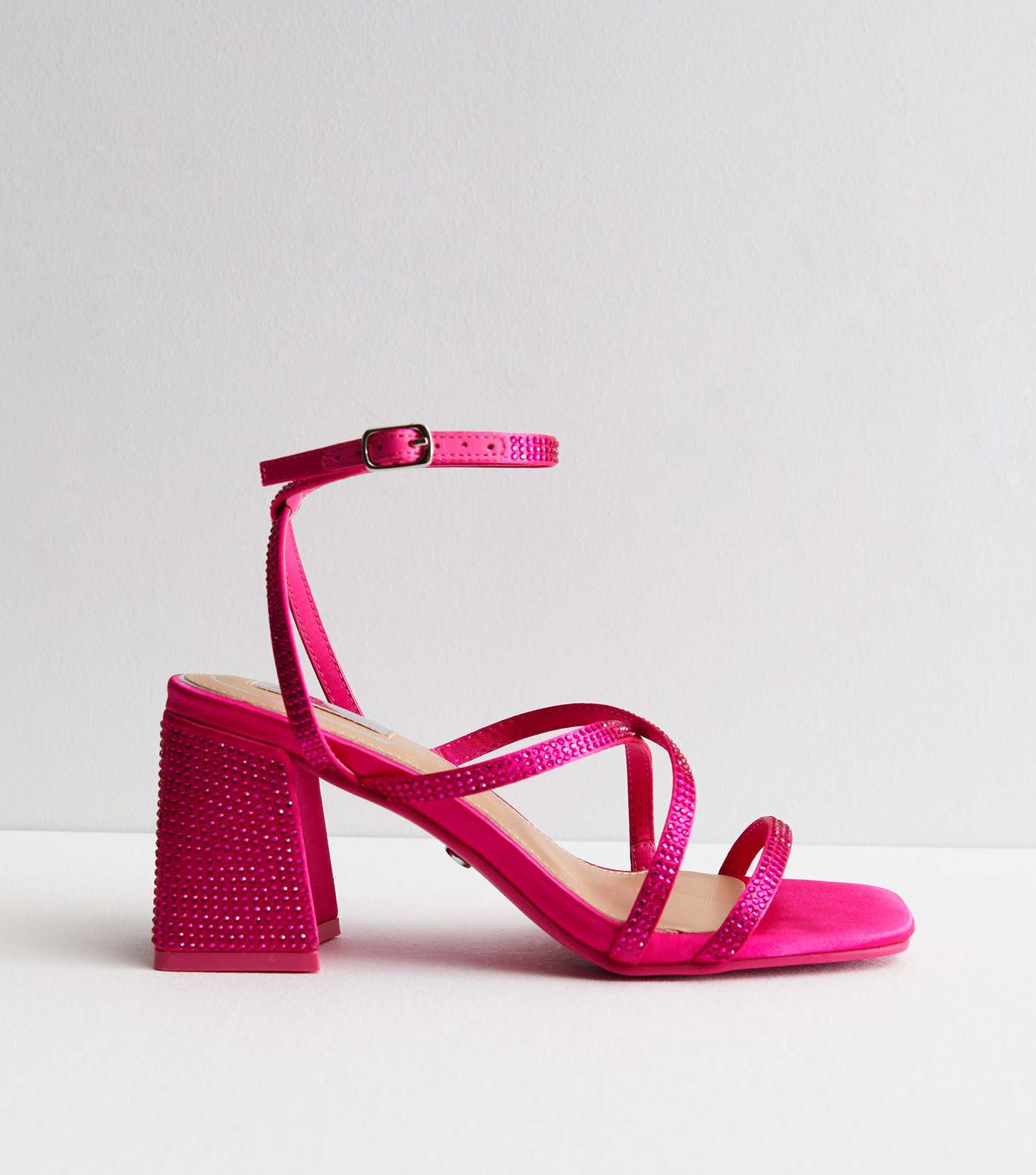 Little Mistress Bright Pink Diamanté Strappy Block Heel Sandals Image 3
