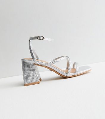 Silver block heel shop sandals new look