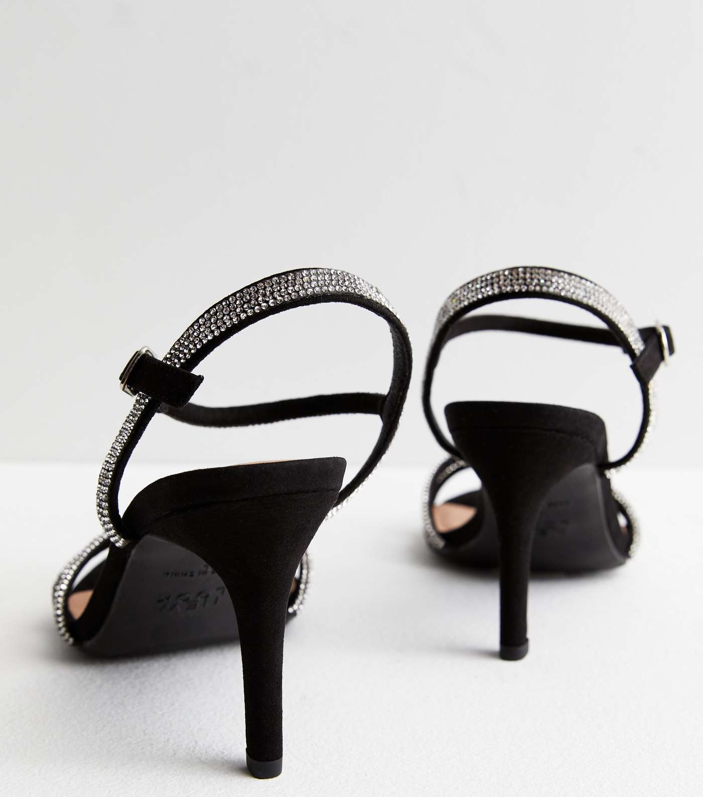 Wide Fit Black Suedette Diamanté 2 Part Stiletto Heel Sandals Image 4