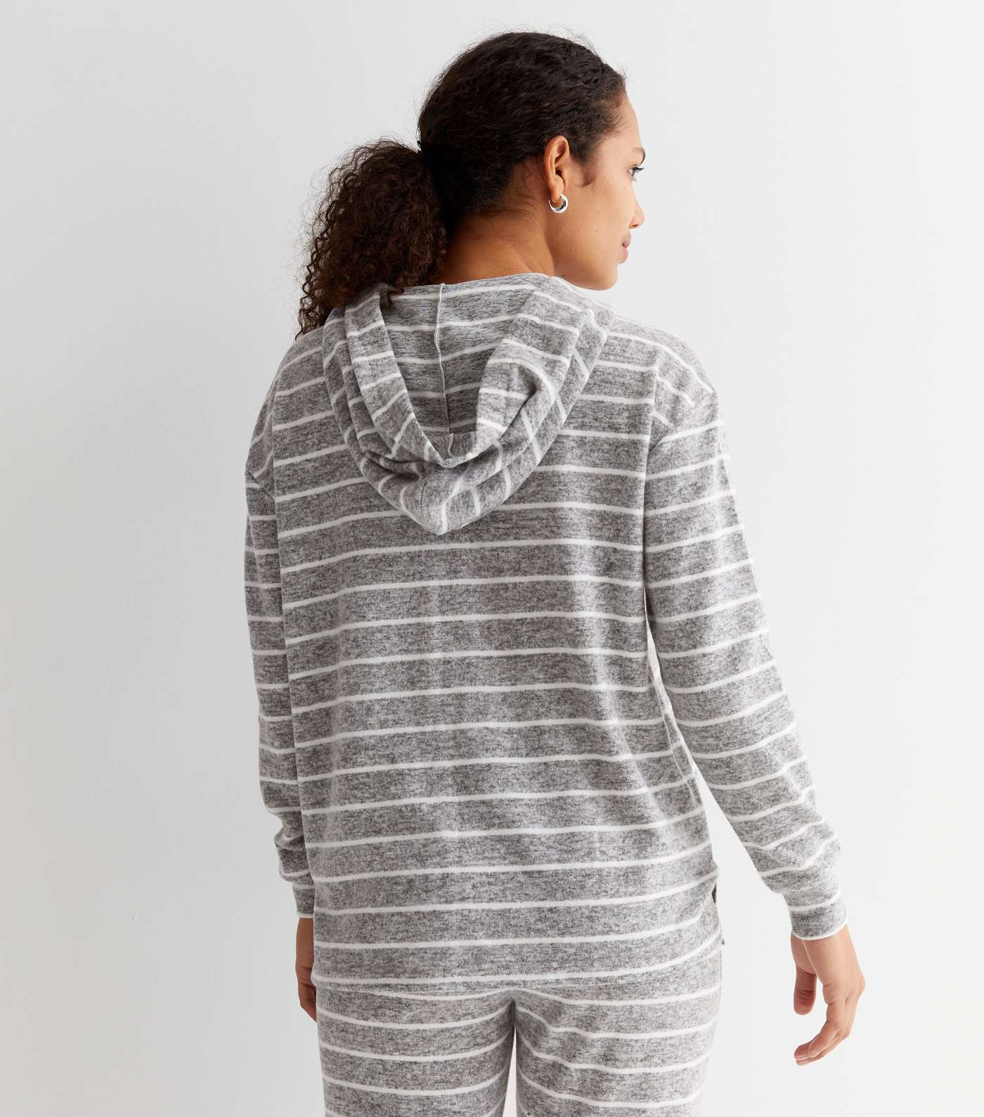 Light Grey Stripe Brushed Pyjama Hoodie Image 4