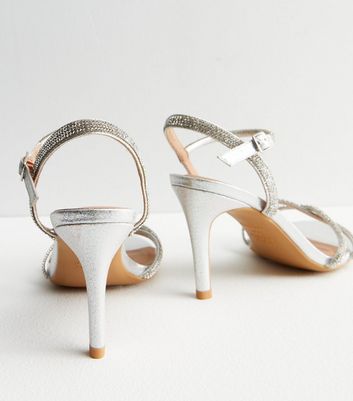 Silver diamante heels hot sale new look