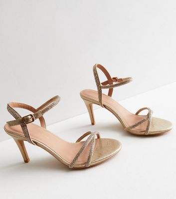 Gold diamante deals heeled sandals