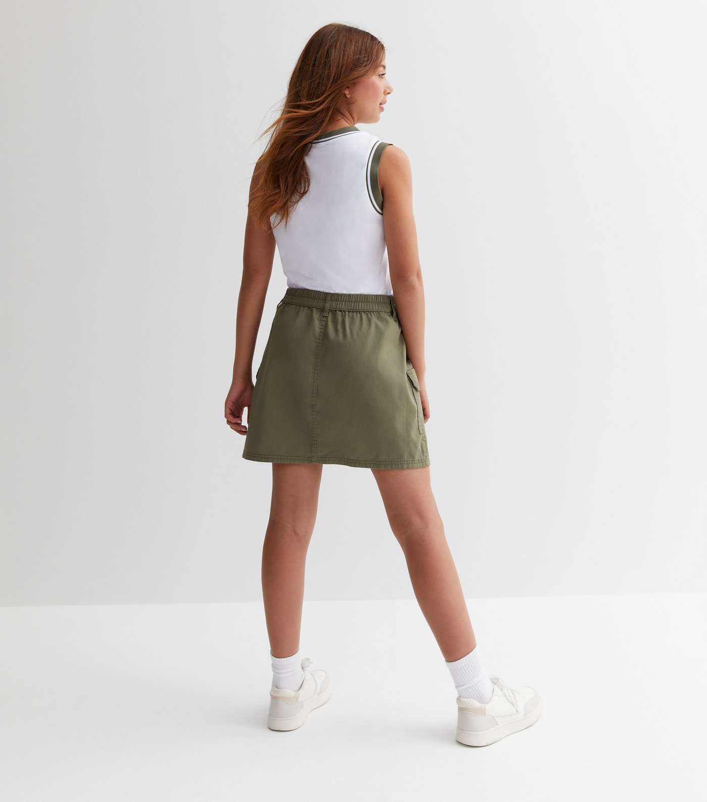 Girls Khaki Cotton Cargo Skirt Image 4