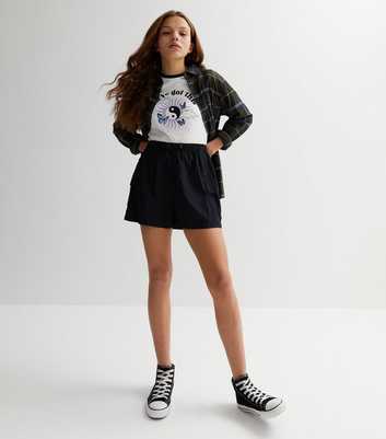 Girls Black High Waist Cargo Parachute Shorts