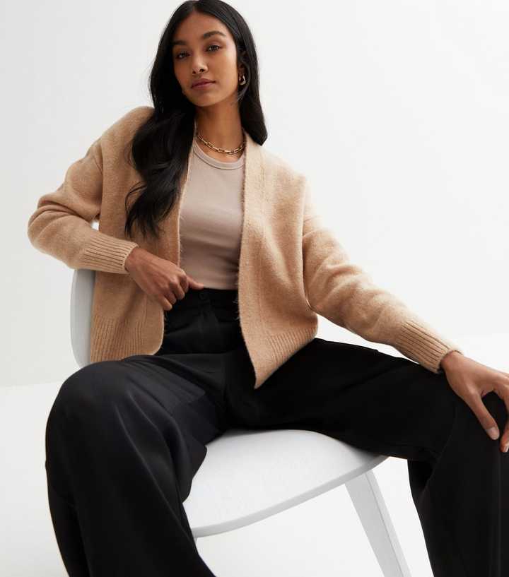 Camel Long Sleeve Ribbed Hem Cardigan | New Look