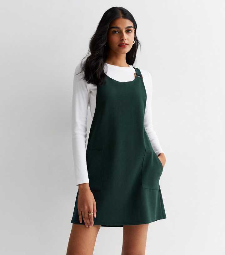 Dark Green Pocket Front Pinafore Dress Dark Green Pocket Front Pinafore Dress
