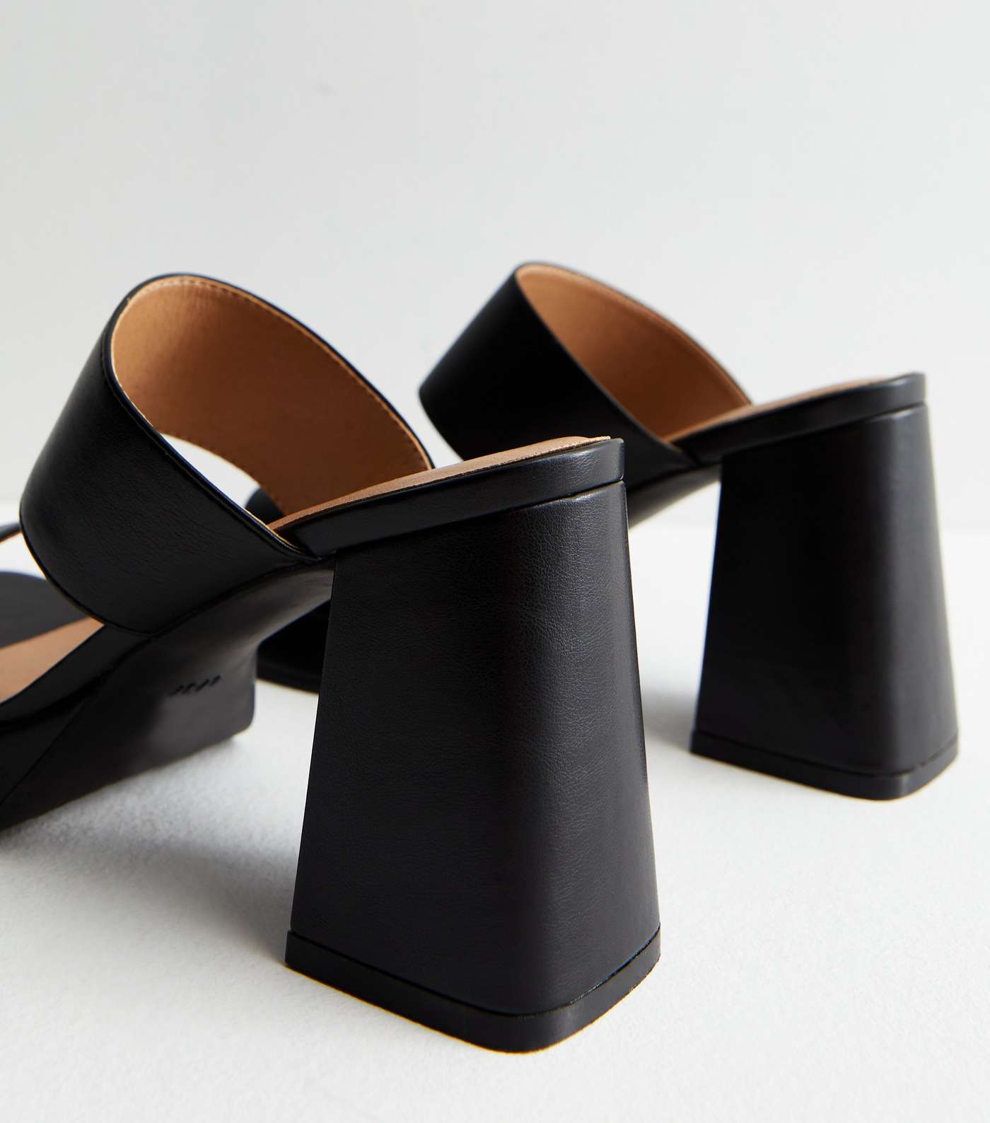 Black Leather-Look Platform Block Heel Mule Sandals Image 4