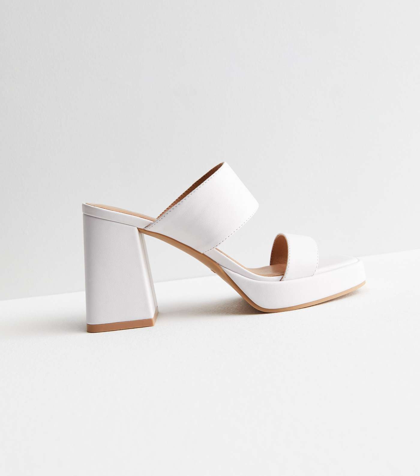 White Leather-Look Platform Block Heel Mule Sandals Image 3
