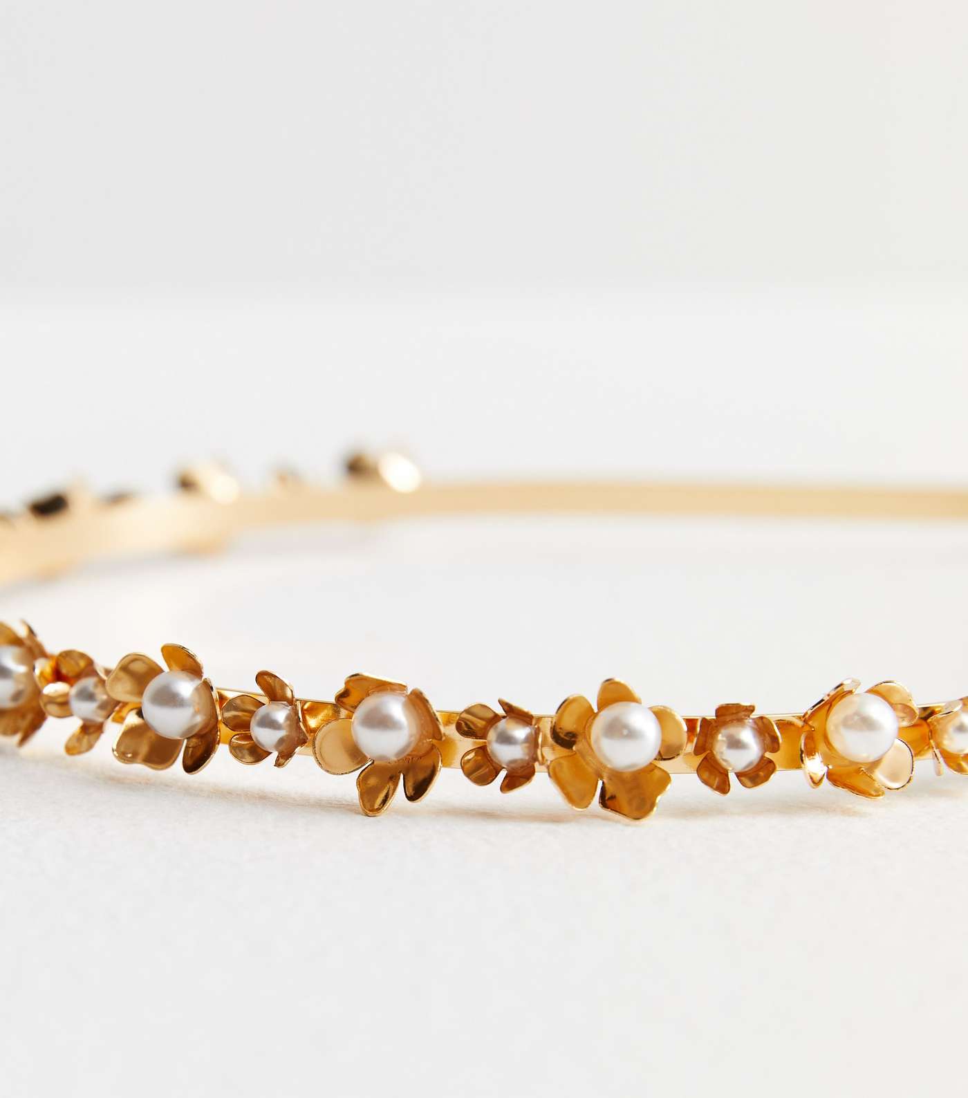 Gold Faux Pearl Flower Headband Image 3