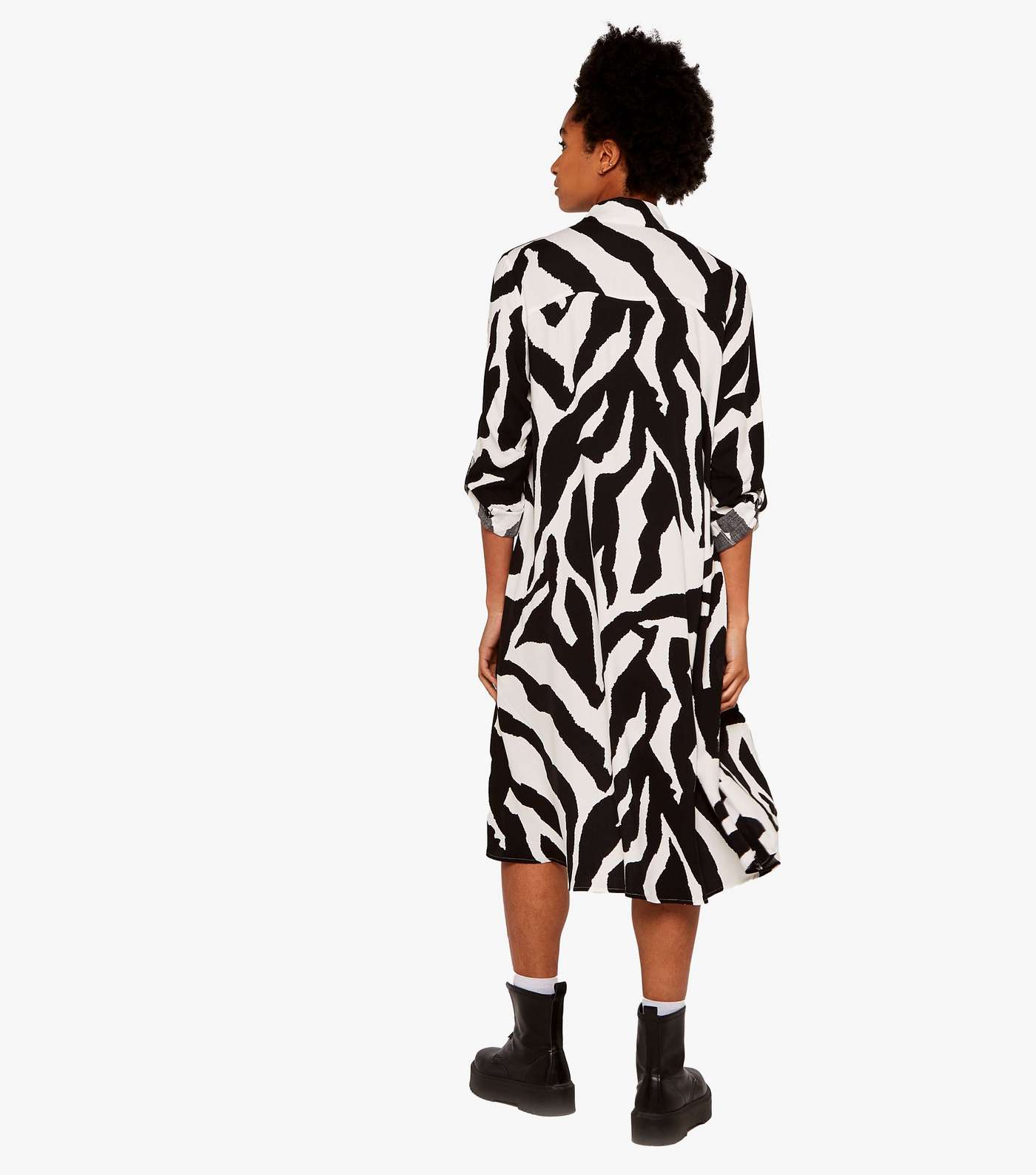 Apricot White Zebra Print Dip Hem Shirt Dress Image 3