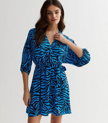 Blue zebra shop print dress