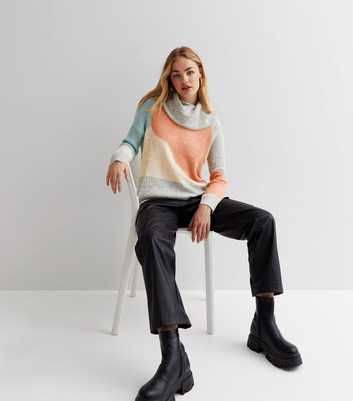 Urban Bliss Multicoloured Colour Block Ribbed Knit Roll Neck Jumper