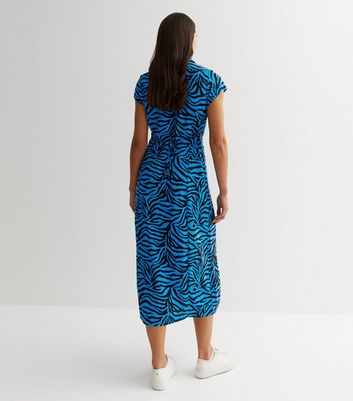 Blue Zebra Print Button Front Midaxi Shirt Dress New Look