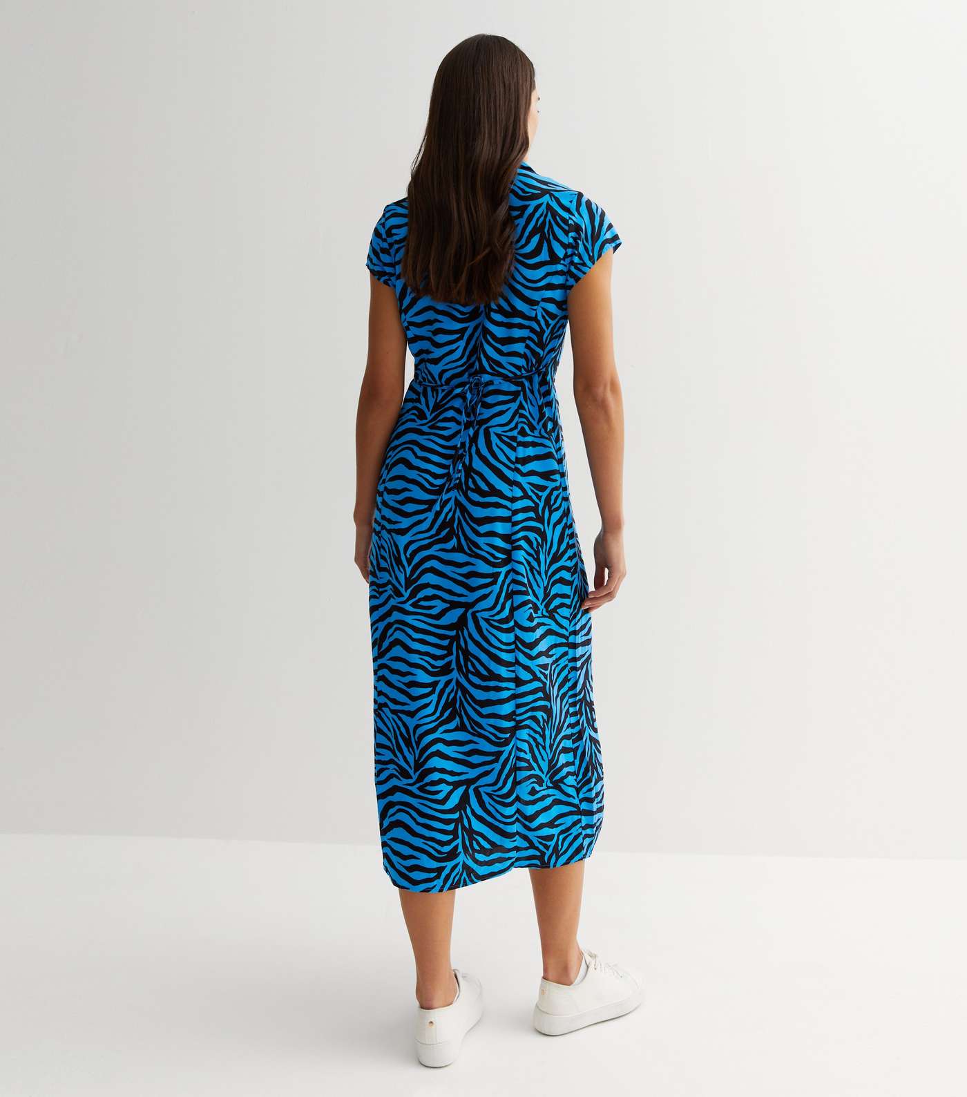 Blue Zebra Print Button Front Midaxi Shirt Dress Image 4