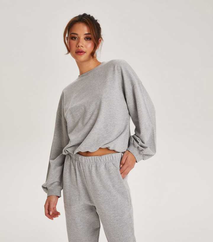 Urban Bliss Pale Grey Crew Neck Long Balloon Sleeve Sweatshirt
