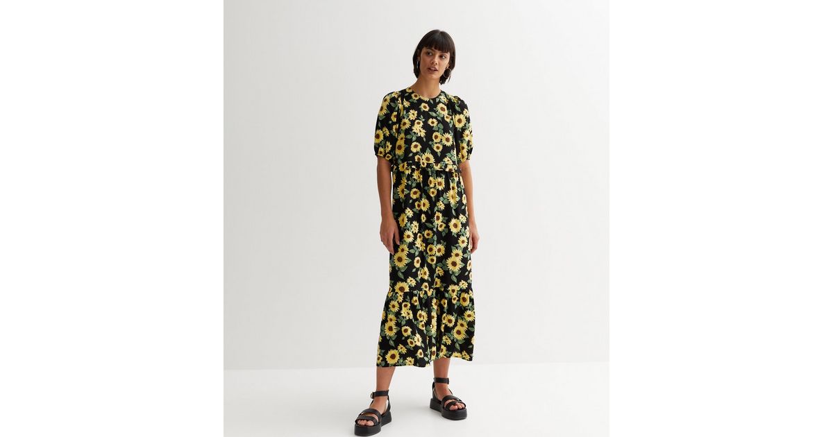 Floral Smock Frill Midi Dress