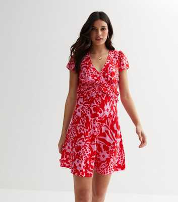 Pink Animal Print Frill Mini Tea Dress