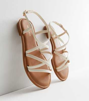 Off White Leather-Look Strappy Sandals