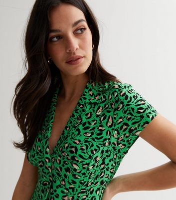 Green animal print shirt cheap dress