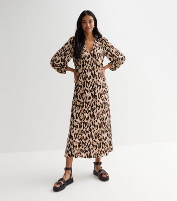 Leopard print puff sleeve 2024 dress