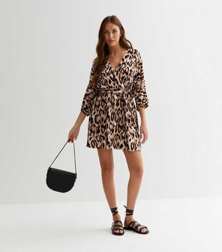 Brown Leopard Print Belted Mini Wrap Dress | New Look
