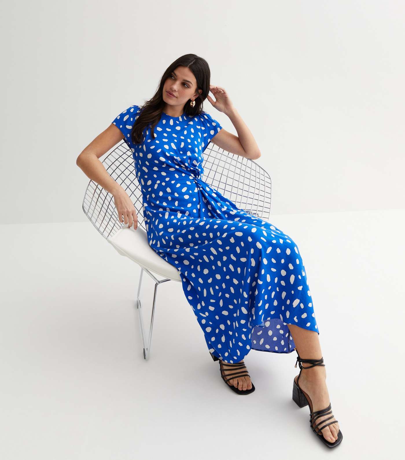 Blue Abstract Spot Knot Side Midi Dress Image 2