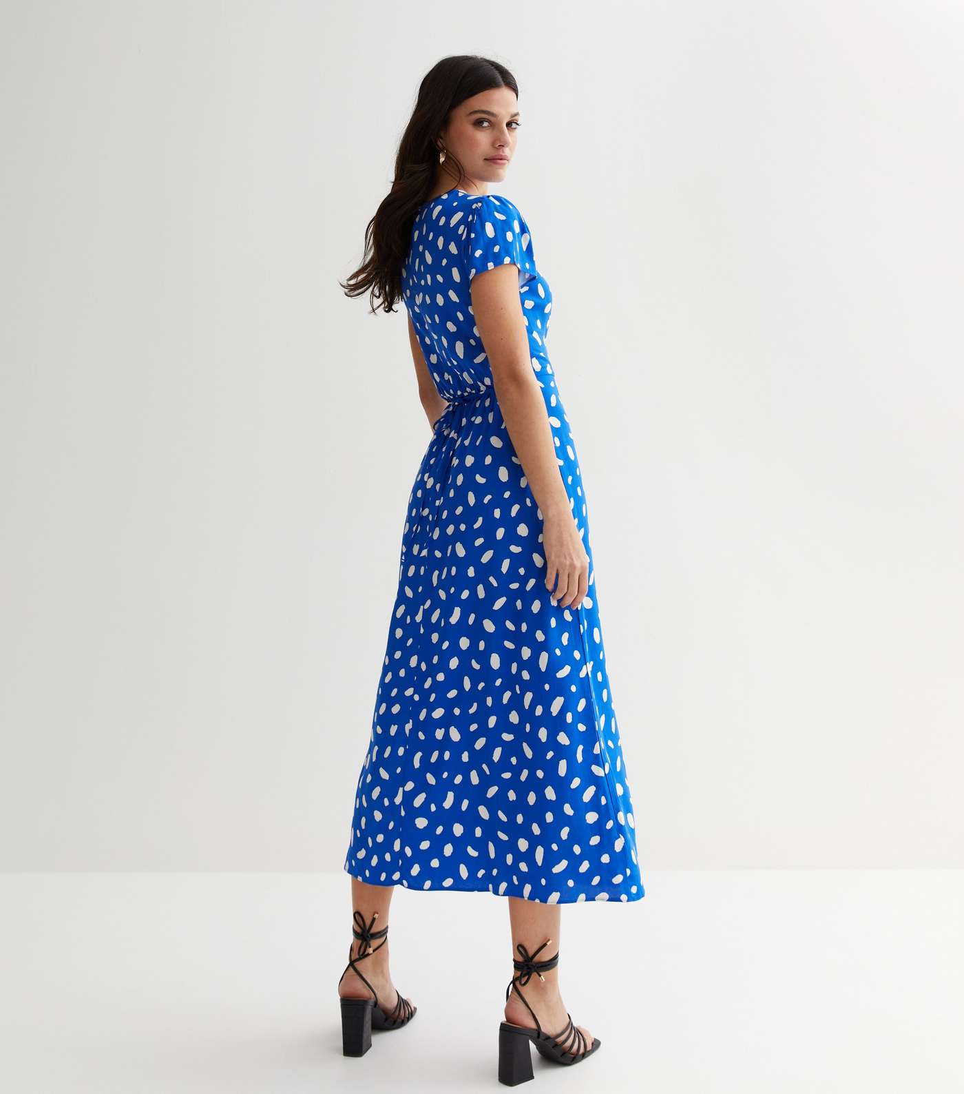Blue Abstract Spot Knot Side Midi Dress Image 4