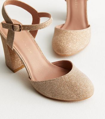 Wide Fit Gold Glitter 2 Part Block Heel Sandals | New Look