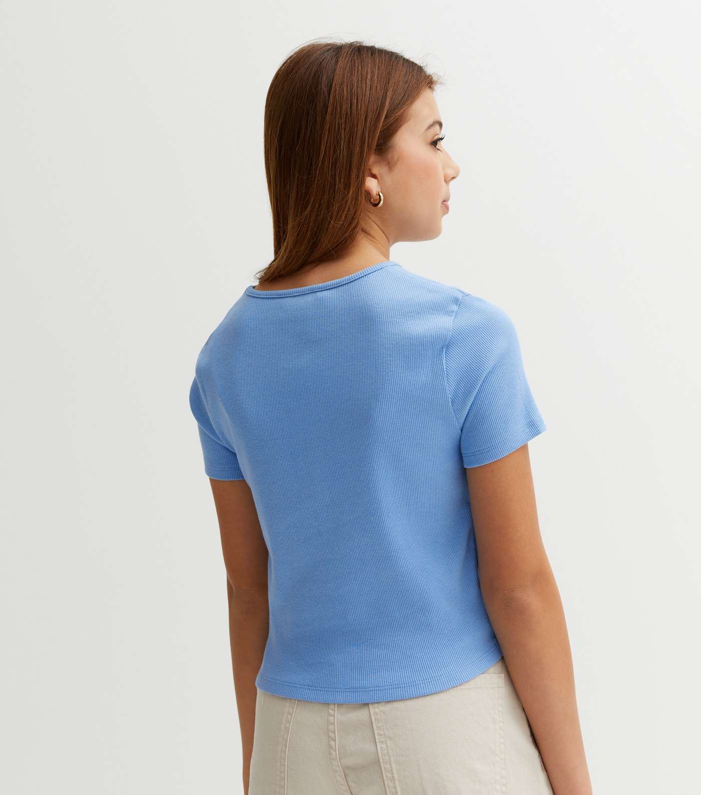 Girls Blue Ribbed Ruched Front Top Image 4