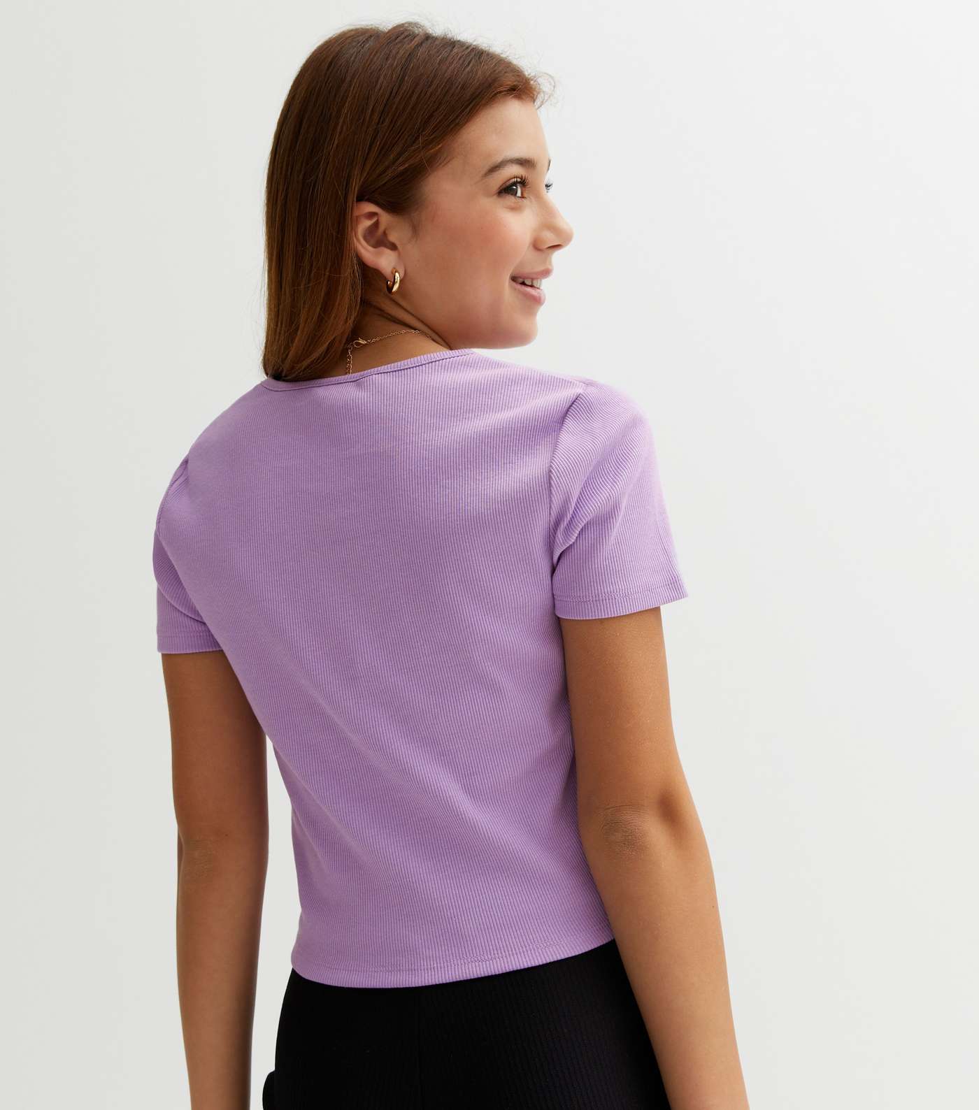 Girls Light Purple Ribbed Ruched Front Top Image 4