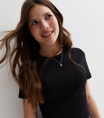 Girls Black Ribbed Jersey T-Shirt New Look