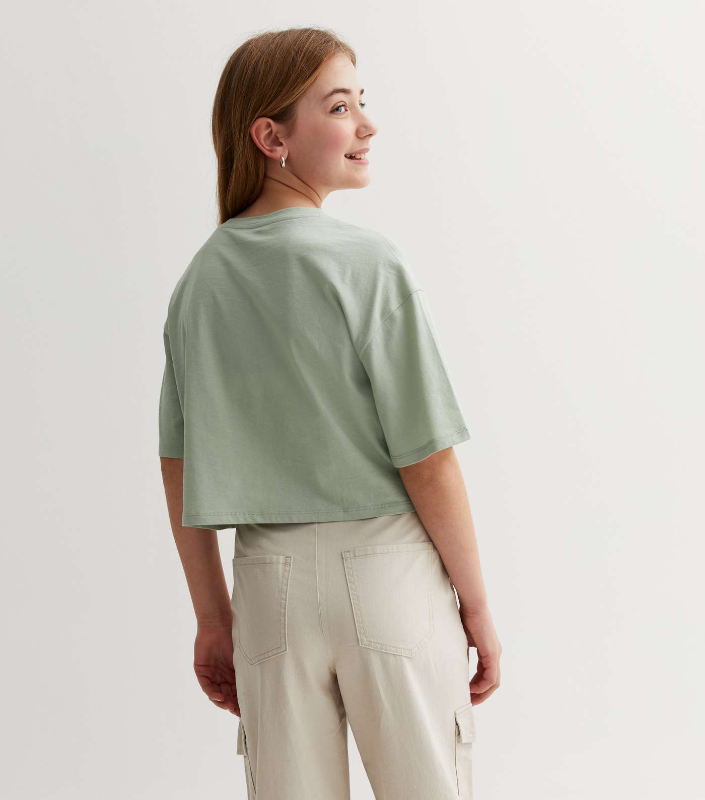 Girls Light Green Drop Shoulder Boxy T-Shirt Image 4