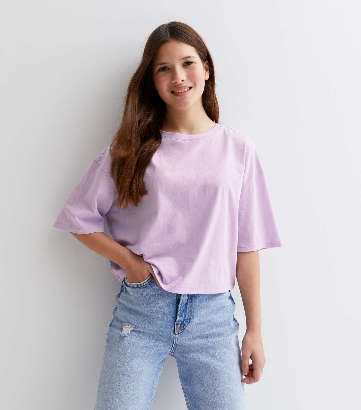 Girls Lilac Drop Shoulder Boxy T-Shirt