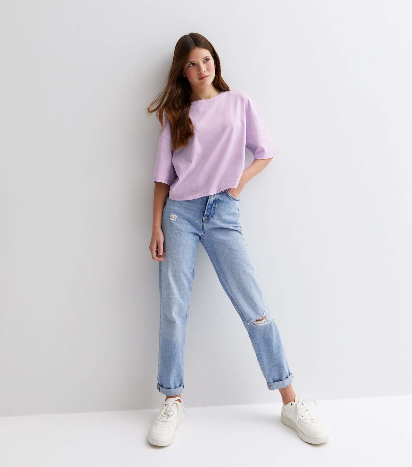 Girls Lilac Drop Shoulder Boxy T-Shirt Image 3
