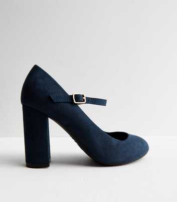 Wide Fit Navy Suedette Block Heel Mary Jane Shoes