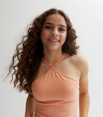 Girls Coral Jersey Strappy Halter Top New Look