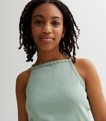 Girls Light Green Daisy Trim Hanky Hem Cami
