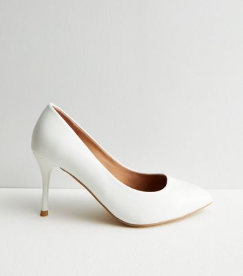 Extra Wide Fit White Leather Look Stiletto Heel Court Shoes New Look