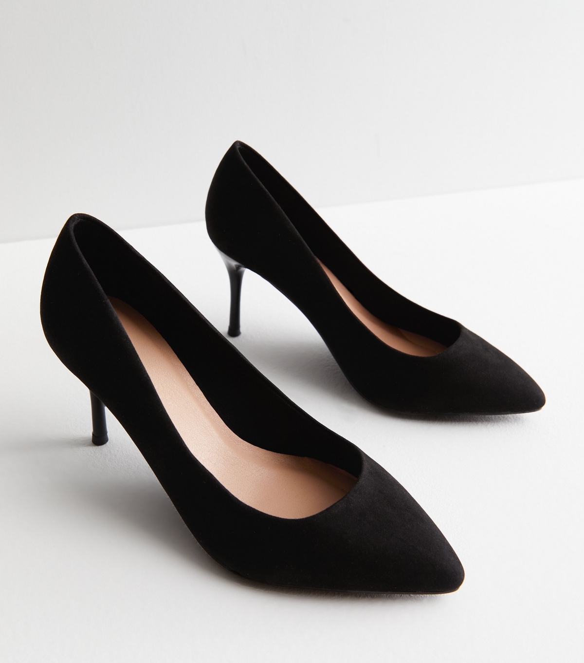 Women's Extra Wide Fit Black Suedette Pointed Stiletto Heel Court Shoes Vegan New Look