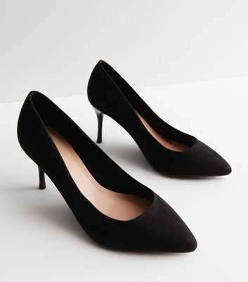 Extra Wide Fit Black Suedette Pointed Stiletto Heel Court Shoes