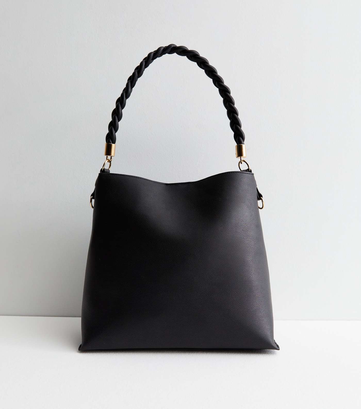 Black Leather-Look Plaited Shoulder Bag Image 3