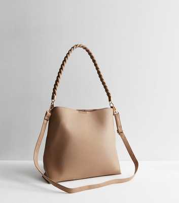 Mink Leather-Look Plaited Shoulder Bag