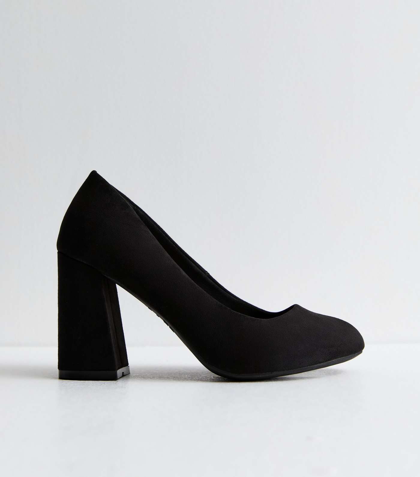 Extra Wide Fit Black Suedette Block Heel Court Shoes Image 3