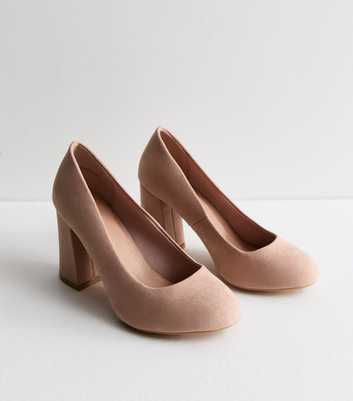 Extra Wide Fit Pale Pink Suedette Block Heel Court Shoes